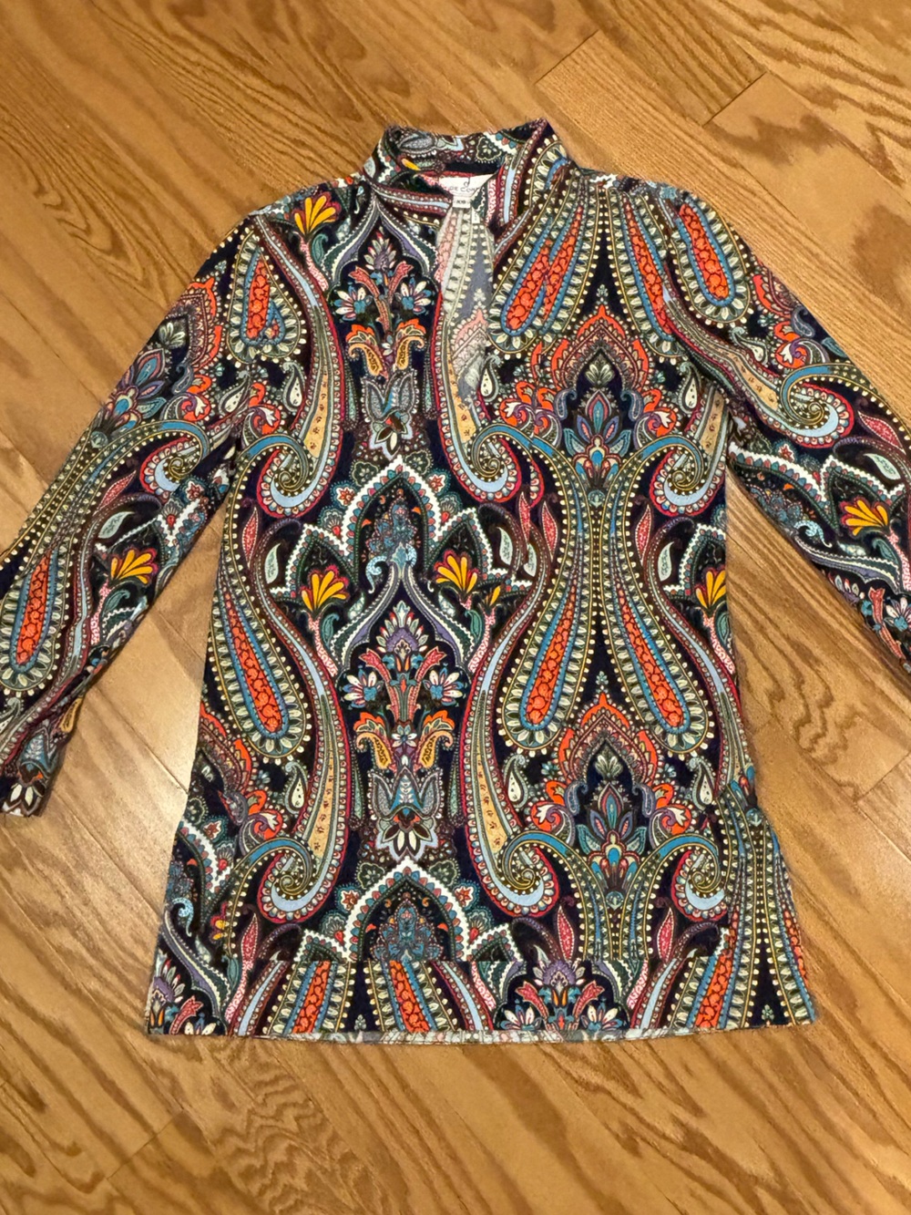 Jude Connally Megan Top Painted Paisley Tunic Navy Orange Turquoise Womens XS